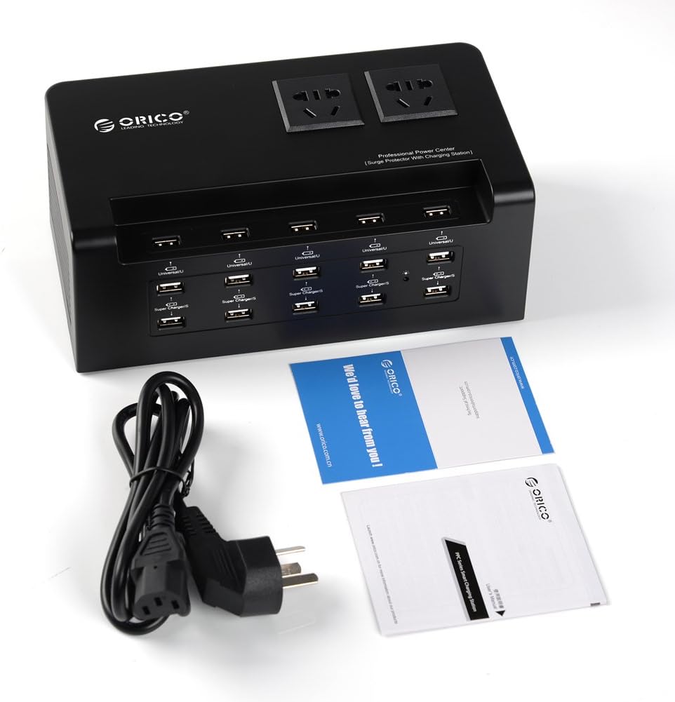 ORICO 15 Port Ultimate USB Charging Station with 2 AC Outlet, Black (ORICO PPC-2A15U-US-BK)
