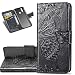 Produktbild COTDINFOR Etui für Motorola Moto E6 Plus Hülle PU Leder Schutzhülle Magnet Tasche Flip Handytasche im Bookstyle Kartenfächer Lederhülle für Motorola Moto E6 Plus Flower Butterfly Black SD