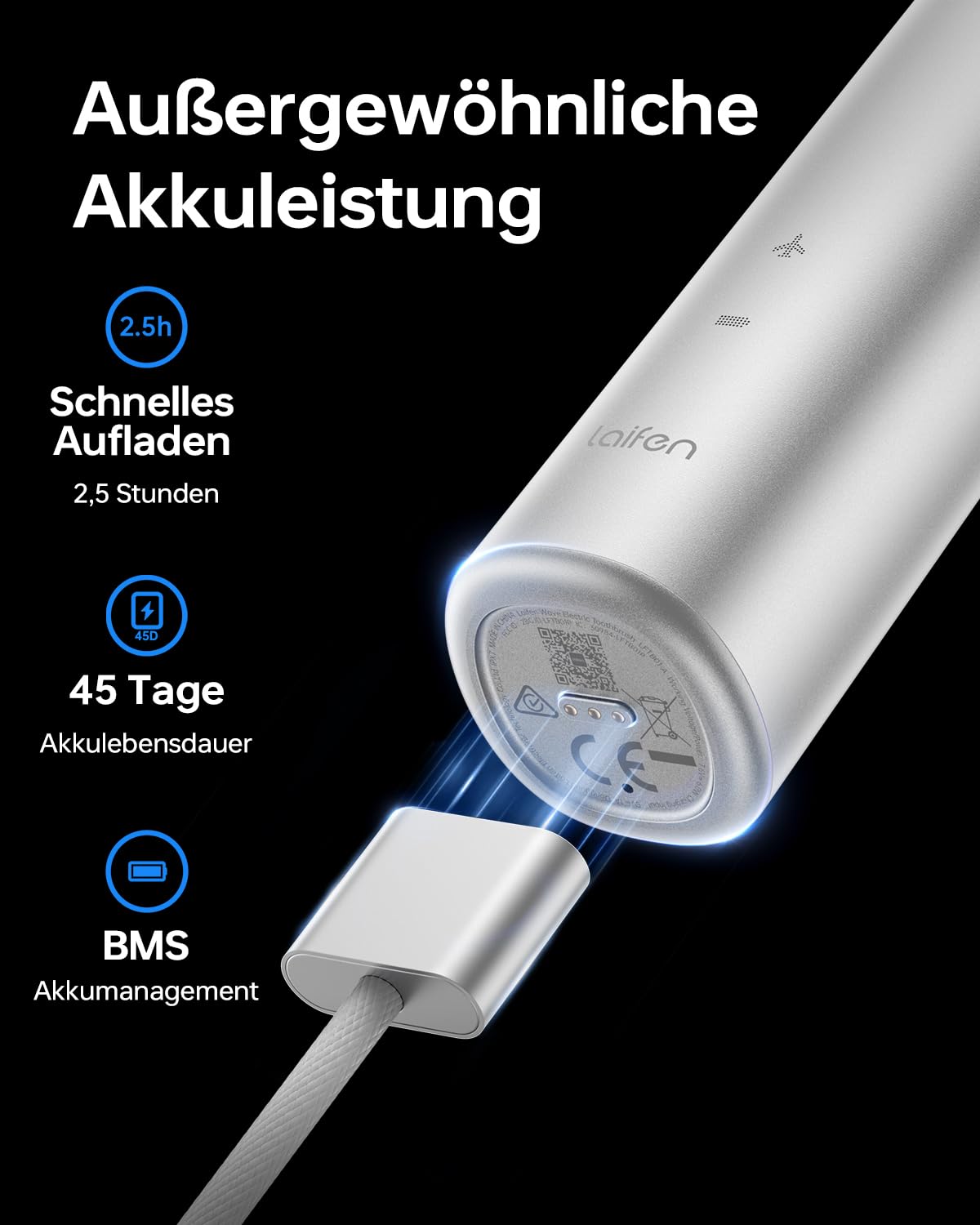 Laifen Wave, Spazzolino Elettrico, Oscillante e Vibrazione, Spazzolino Elettrico Sonico Con 3 Testine, Ipx7, Impermeabile, Magnetico, Ricaricabile, Spazzolino Da Viaggio (Cielo Stellato Argento)