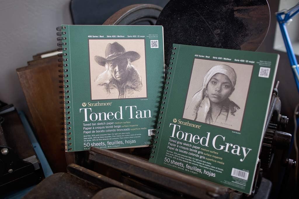 Strathmore (412-109 30% Post Consumer Fiber Wire Binding Recycled Toned Sketch Pad, 9"x12", Gray, 50 Sheets : Arts, Crafts & Sewing