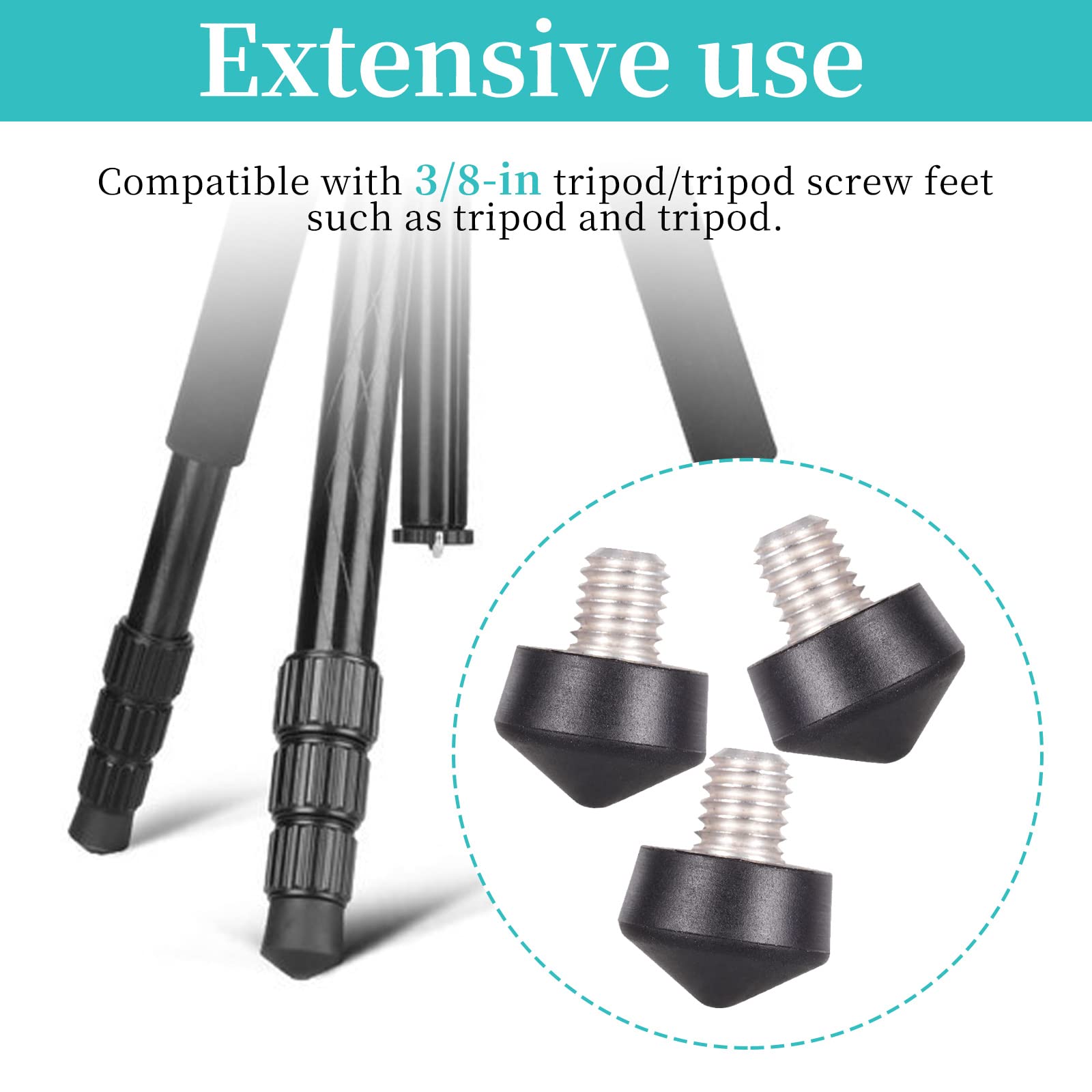 3 pezzi Piedino universale per treppiede in gomma, piedino in gomma antiscivolo M8 Accessori fotografici da 1/4 di pollice o 3/8 di pollice compatibili per treppiede o monopiede (3/8 di pollice)