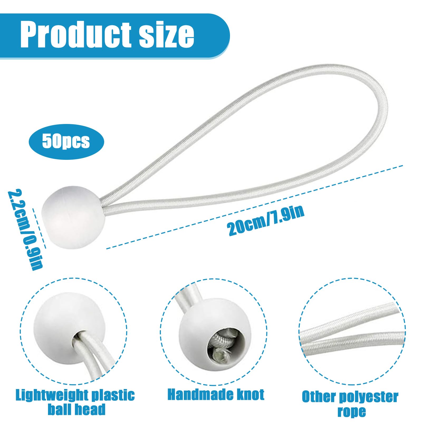 Elastici Con Sfera Per Teloni - 50 Pezzi Da 20 Cm In Gomma Naturale, Per Fissare Tende, Gazebo E Manifesti - Foto 13