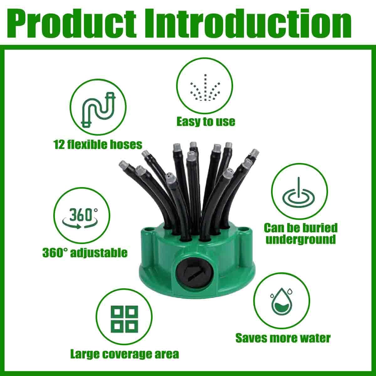 Irrigatore da giardino di precisione con copertura a 360°,Irrigazione da giardino con 12 ugelli flessibili regolabile,Irrigatori Prato multidirezionale per cortile,erba,patio,giardino(4pz)