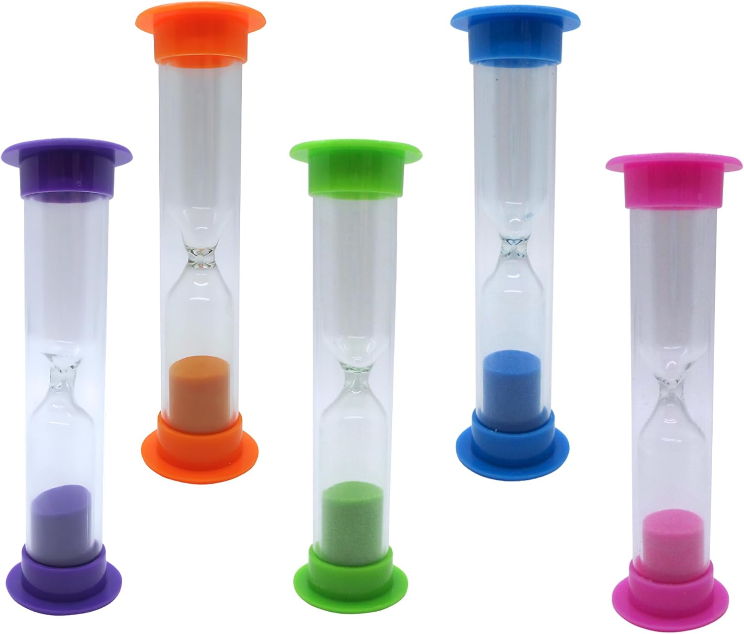 Gadgetime USA Hourglass Sand Timer - Set of 5-2 Minute Sand Timers in Orange, Pink, Purple, Blue, Green - Premium Sturdy Material, Beautiful Design & Novelty Gift