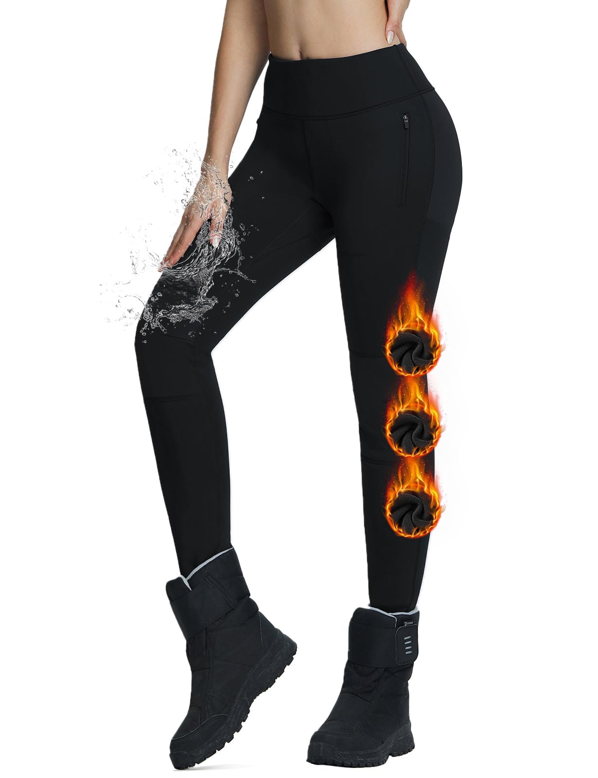 Cold Weather Insulated Black Leggings BALEAFWomen's Snow Pants