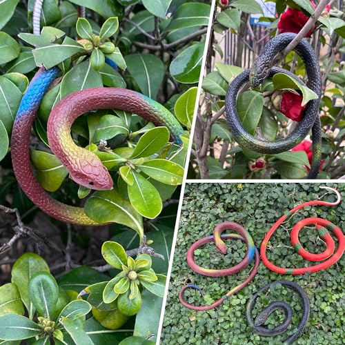 JSMTKJ 10 Stück Gummi Gefälschte Schlangen, Realistische Gummi Spielzeug Schlange um Vögel/Katzen Fernzuhalten Oder Garten-Requisiten, Streiche, Halloween-Dekoration（Zufällige Farben）