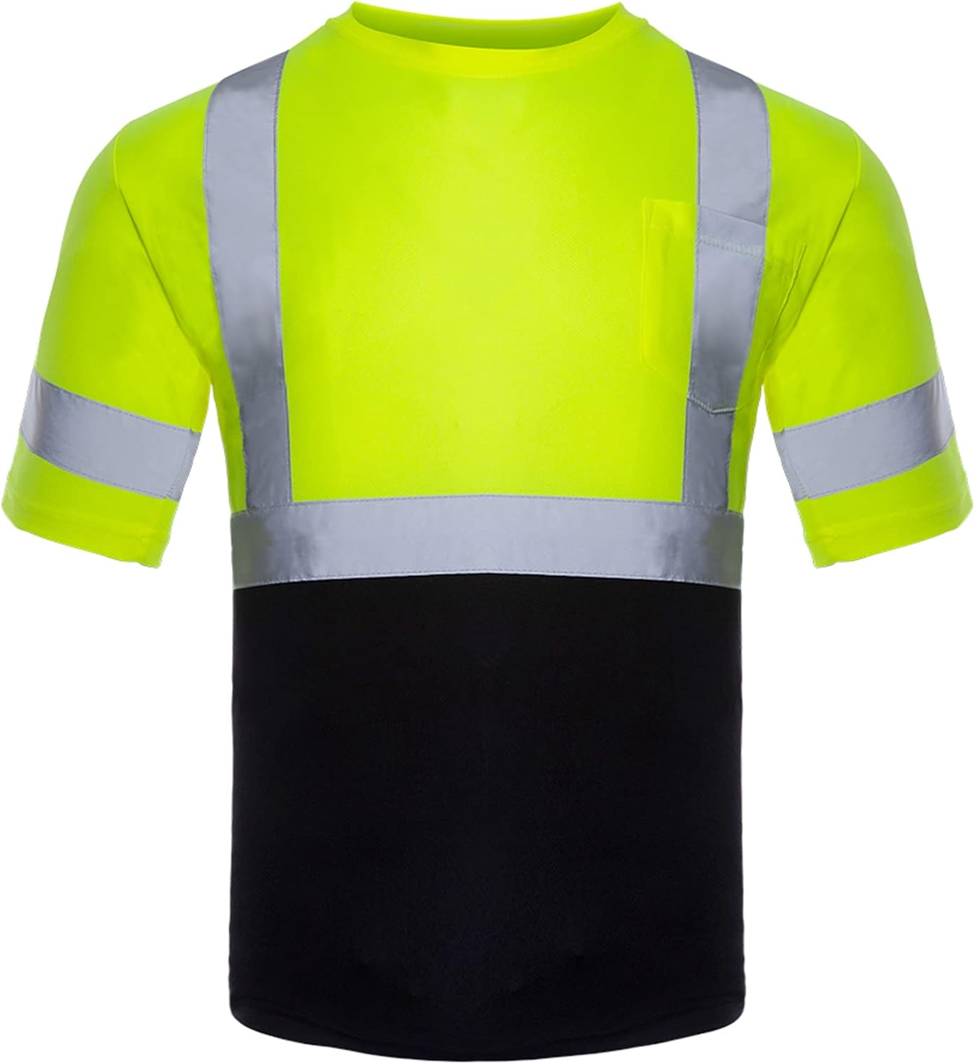 VENDACE Men's High Vis Class 3 Safety T Shirt ANSI Reflective Work Short Sleeve Shirt with Black Bottom(Yellow,L) - Image 2