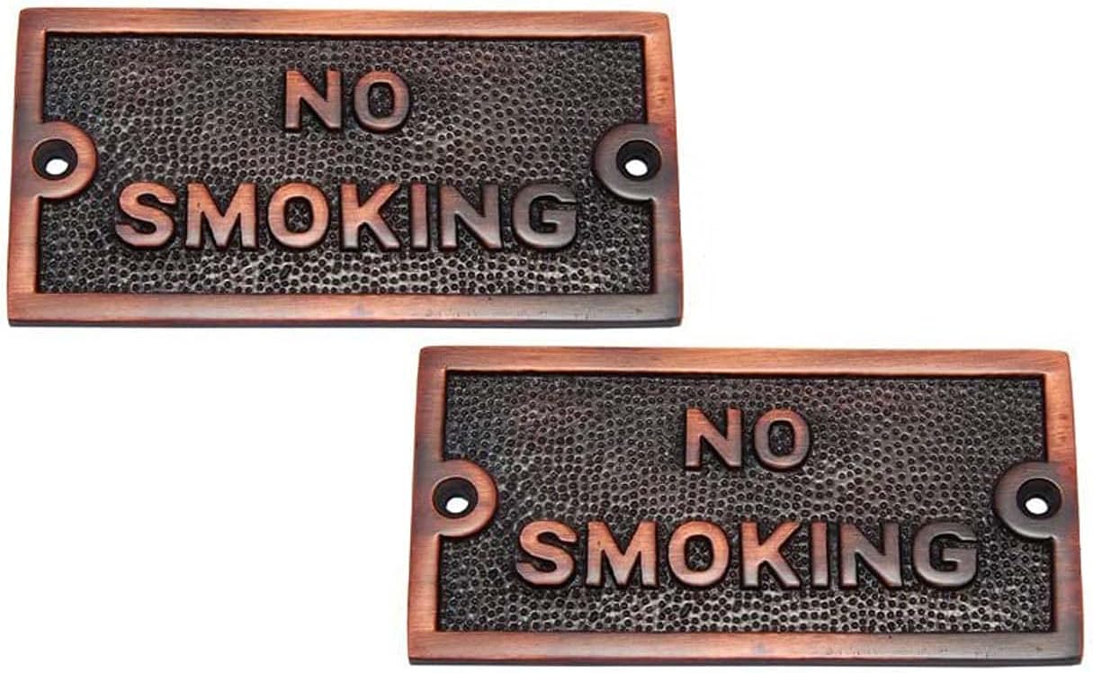 Adonai Hardware Small "NO SMOKING" Brass Door Sign - Antique Brass