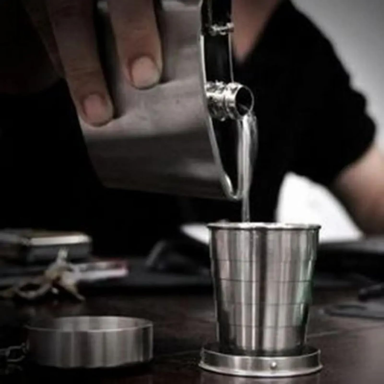 Nikou Acciaio inossidabile Cup Folding, tazza di campeggio pieghevole bere bicchiere Tumbler coperchi portachiavi for Esterni escursione di campeggio pesca Alpinismo retrattile telescopico portatil