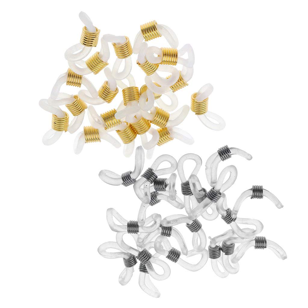 U-K U-K 40 unids gafas gafas cadena soporte bucle conector extremos de goma transparente ajustable cable extremos 20mm plata y oro color durable