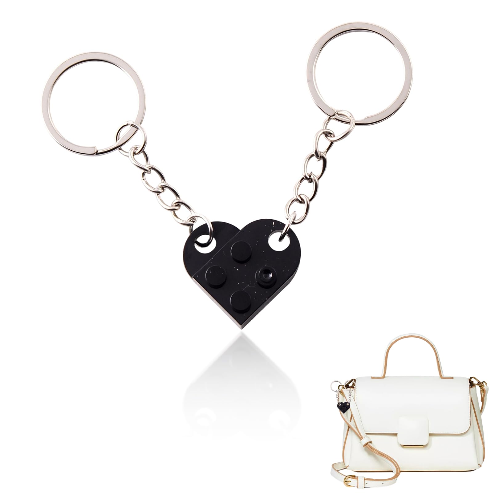 Pryon Unisex Black Heart Keyring,Valentines Gifts Cute Keychain Gift Keyrings Valentine's Day Personalised Love Couple Funny Matching Keychains Custom Rings Red,For Her Him Girlfriend Boyfriends Men Women (Black)