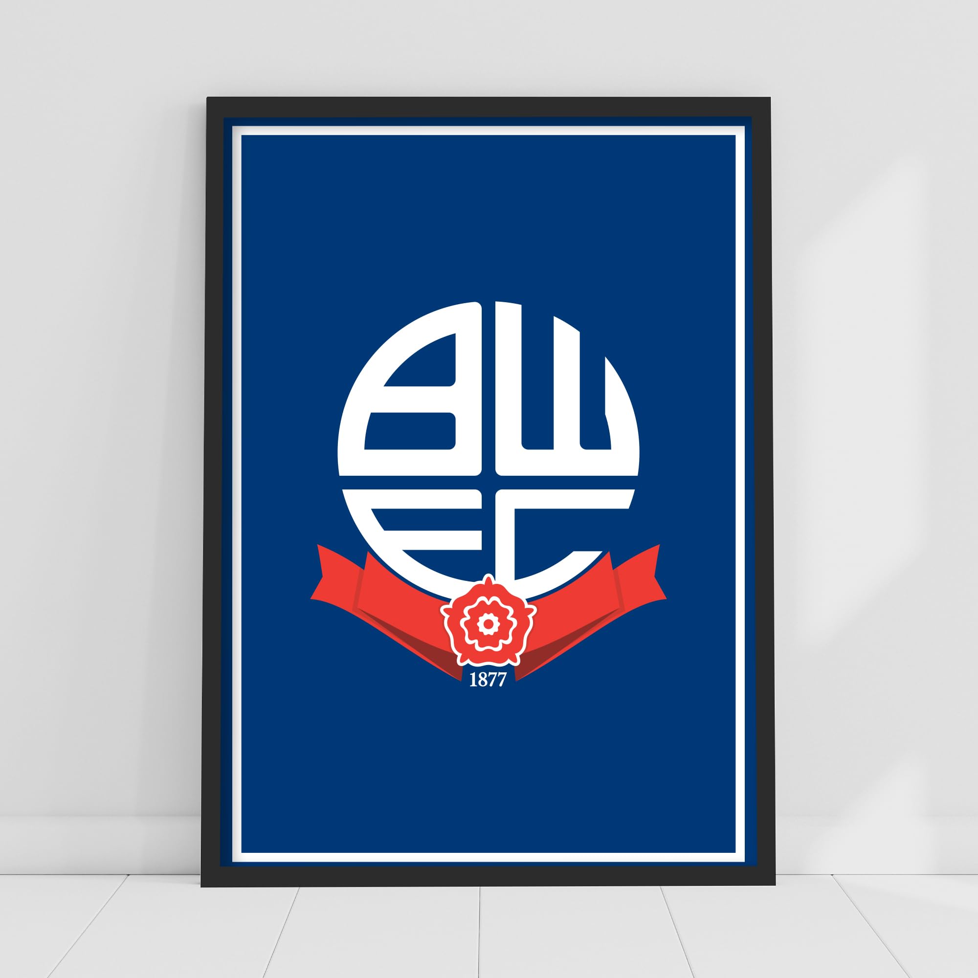 Themed Blue Bolton Wanderers Fc Crest Background Poster Print (21Cm X 29.7Cm - A4)