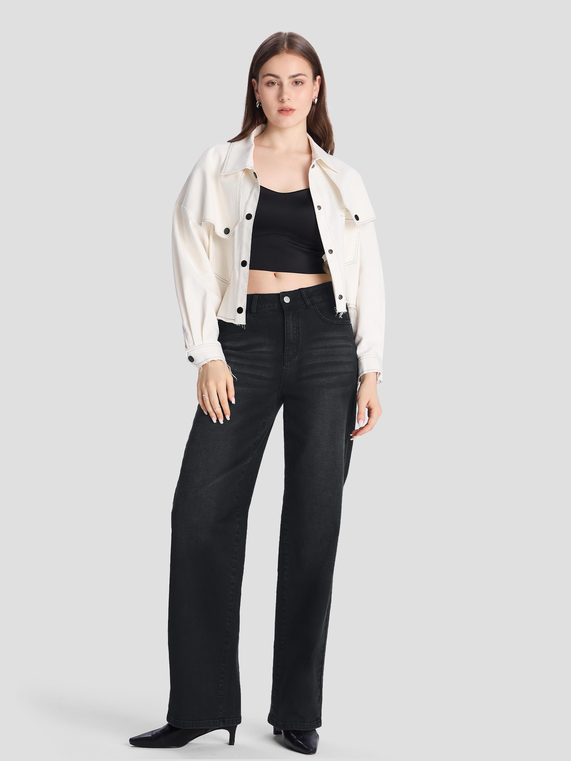 Sevego Extra Lang Damen Jeans 81/86/91 cm High Waist Straight Jeans Stretch Baggy Jeans Weites Bein Casual Loose Denim Hose