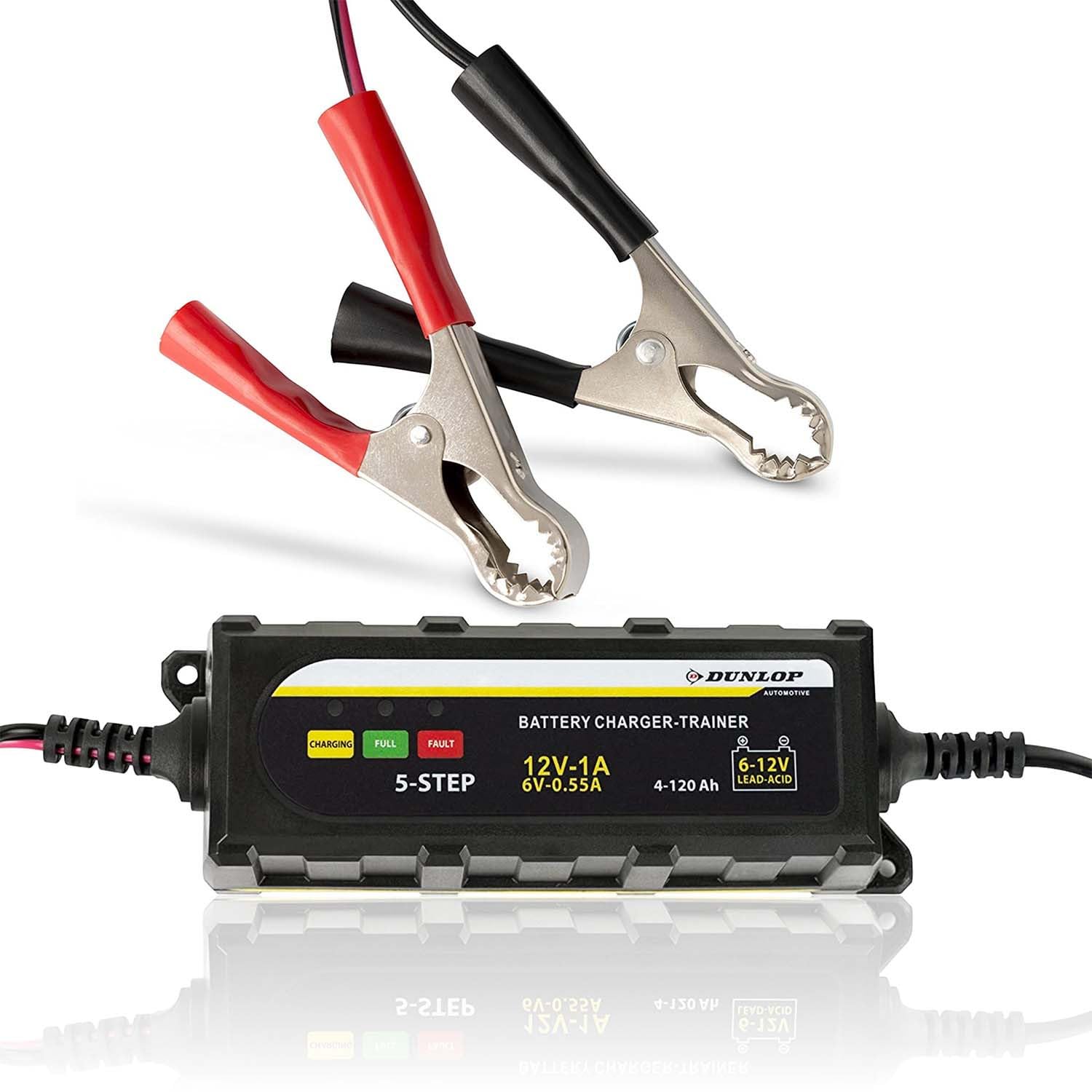 Chargeur Intelligent Dunlop 1A 12V - Chargeur Batterie Voiture & Moto, Gel & Standard, Charge Auto 5 Étapes, Sécurisé & Facile