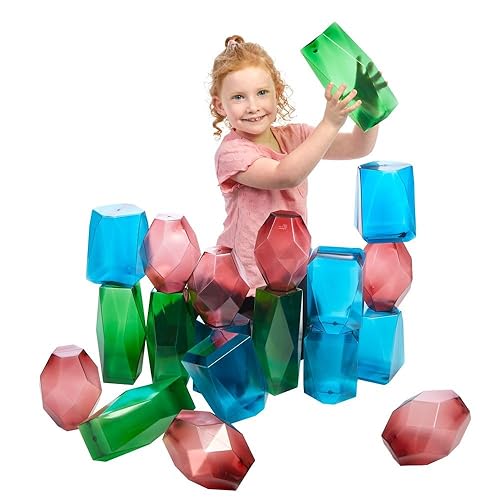 Miniatura 7 de Excellerations Gemas apilables gigantes, juego de 20, bloques apilables, STEM, bloques para mesa de luz, juguete sensorial, piedras apilables