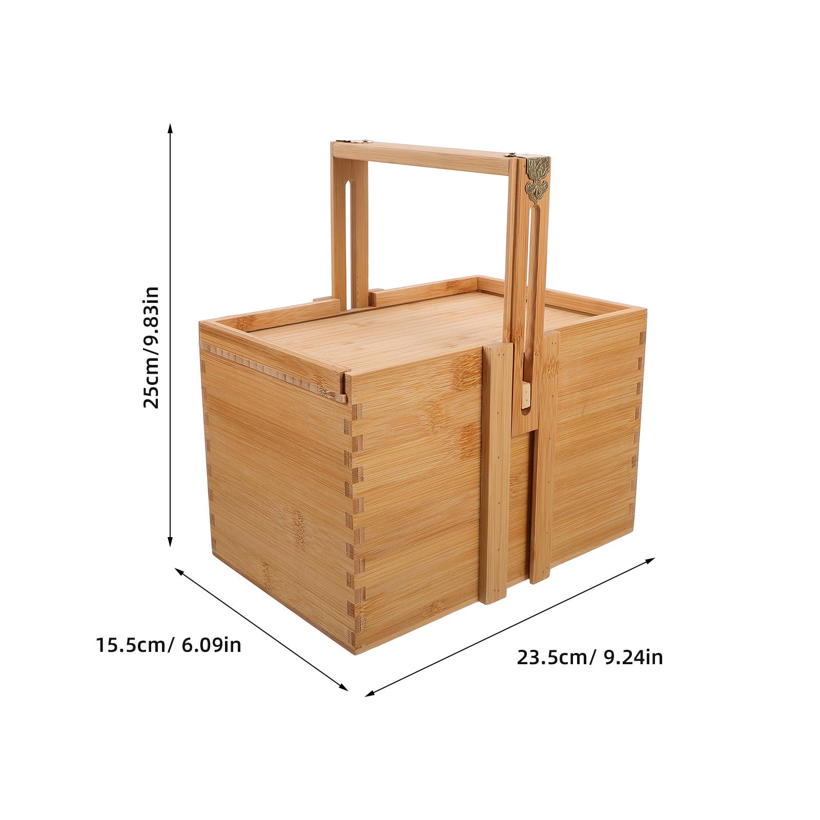 Cesta de Bambú Asa Ajustable para Picnic y Almacenamiento, Caja de Madera para Guardar Postres y Té, Diseño Sencillo y Fácil de Transportar para Uso Familiar