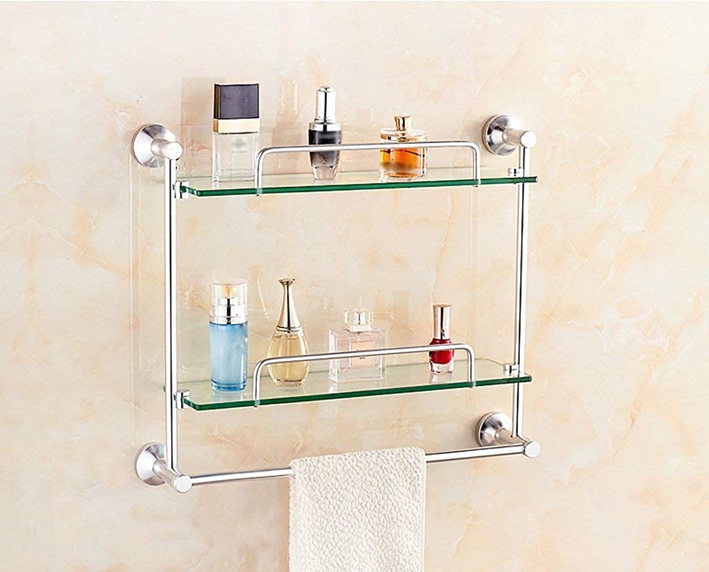 Estante de Vidrio Templado Doble Palanca Individual Estante de baño con Barra de Toalla y riel montado en la Pared de Aluminio (Size : 48 * 12 * 44CM)