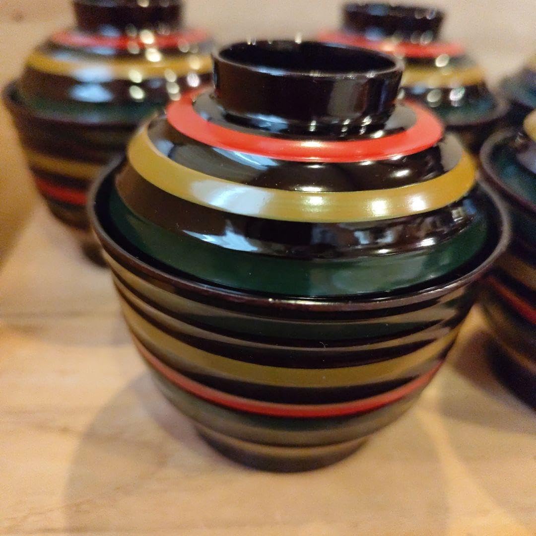 Amazon.co.jp: 御吸物椀 5客 竹峯 本漆ぬり お椀 汁椀 桐箱付き