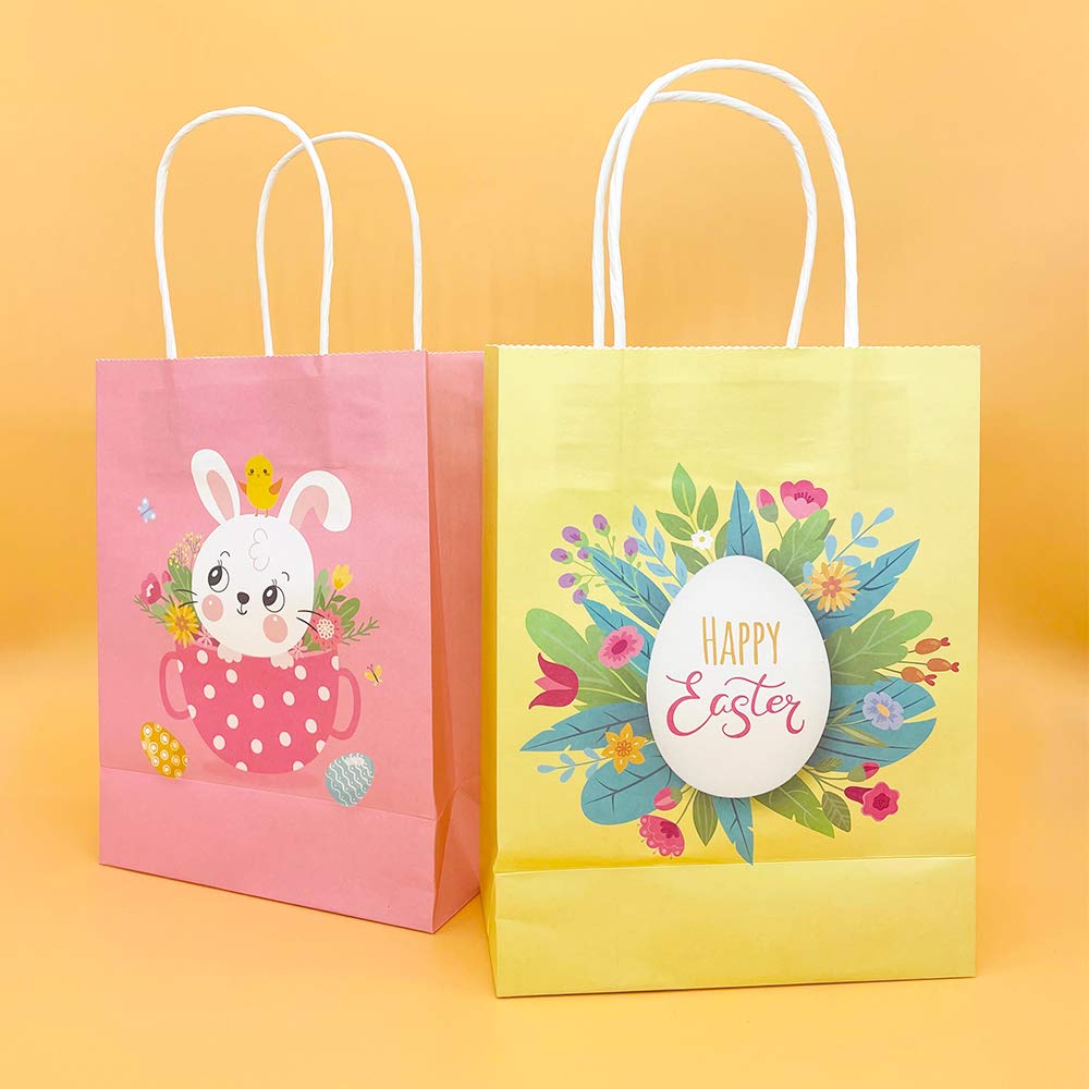 24 Kleine Oster-Geschenktüten Mit Griffen – Bunt Bedruckt, 12x9x6 Cm – Für Osterparty & Basteln