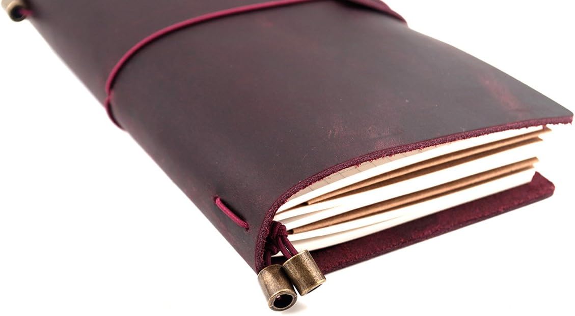 Leather Journal, Handmade Vintage Refillable Travel Diary Writing Notebook Gift for Men & Women 8.7"x4.7" Wine