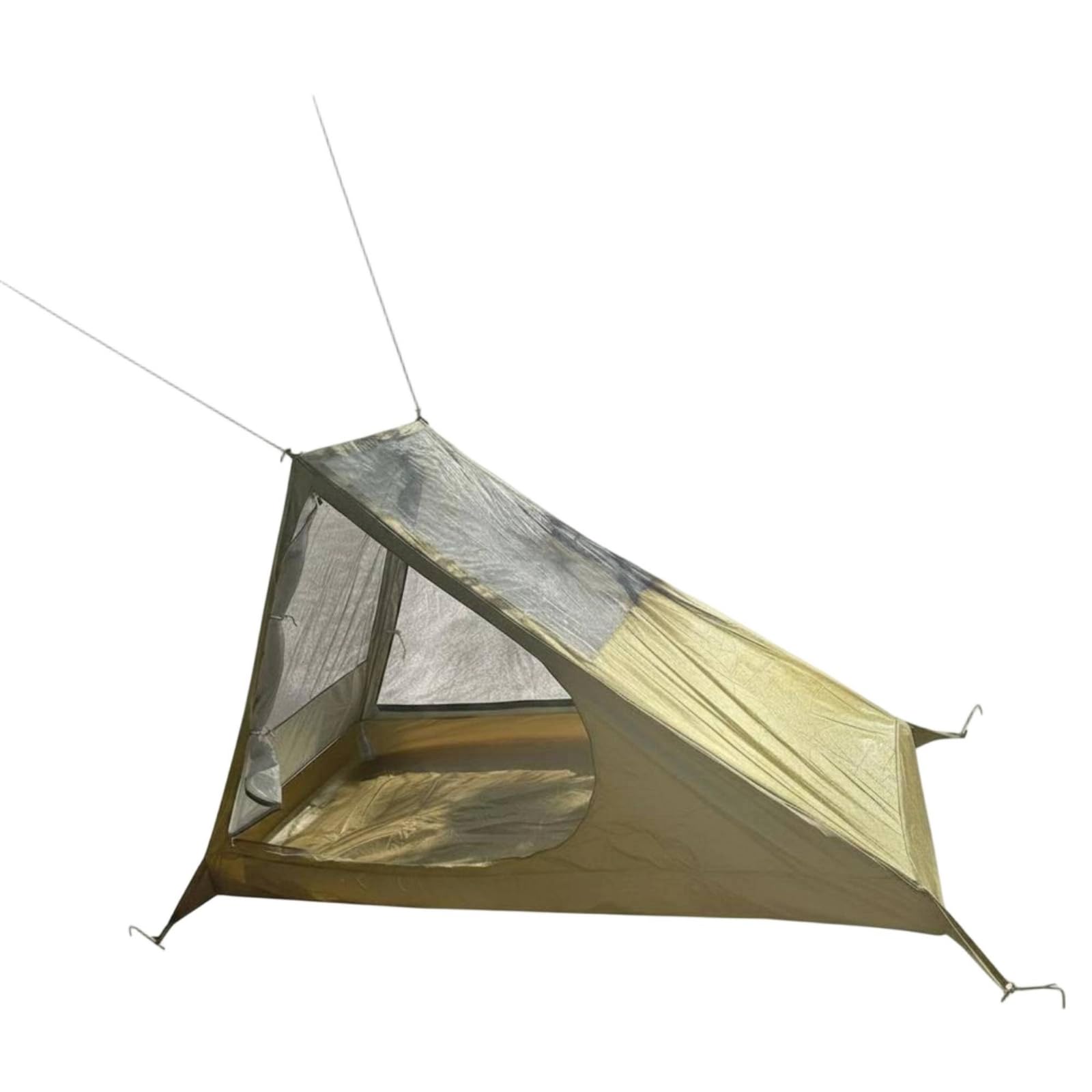 No Poles Single-Person Mesh Inner Tent Reflective Guy Lines Triangular Mesh Tent Aluminum Stakes Outdoor Gear Olive Green for Camping, Olive Green-image-29