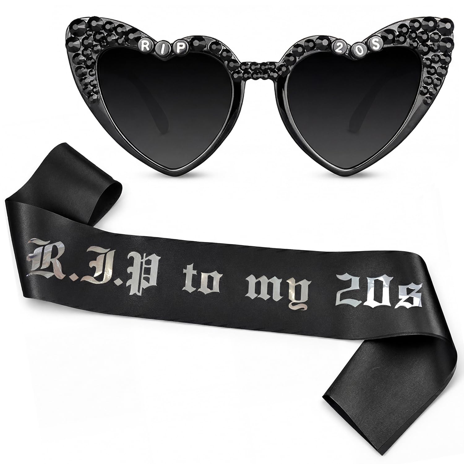 zhongko 2PCS Rip 20s Birthday Decorations Set, 20th Birthday Decorations Set, 20th Birthday Sash & Sunglasses for Party, Funny Death to My 20s Decorations