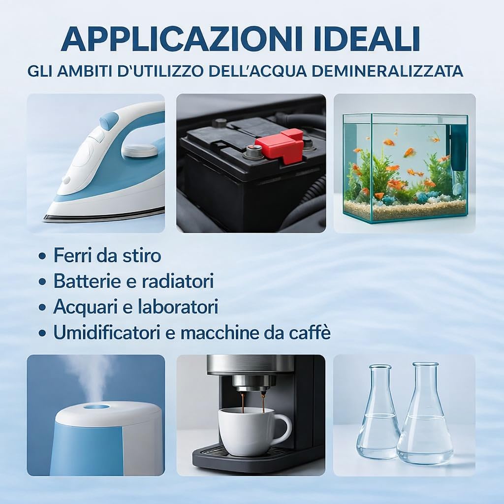 GiDeli Acqua demineralizzata 2 x 5 l acqua distillata per ferro da stiro, batterie, refrigeratore, umidificatore, acquario e laboratorio acqua senza calcare, inodore, trasparente