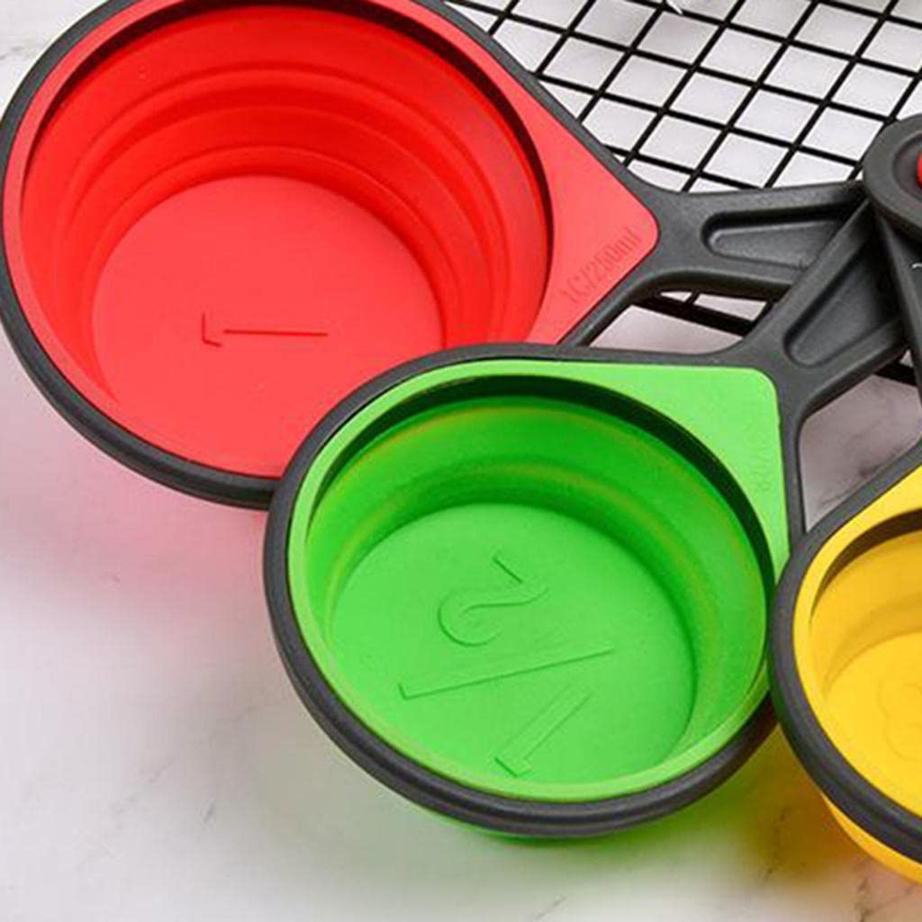 2 Paquetes Juego de Tazas Medidoras Colapsables Set de Cucharas Medidoras Kit de Cocina Silicona para Medición de Líquidos Y Sólidos Grabado Antidesga, 2 Piezas