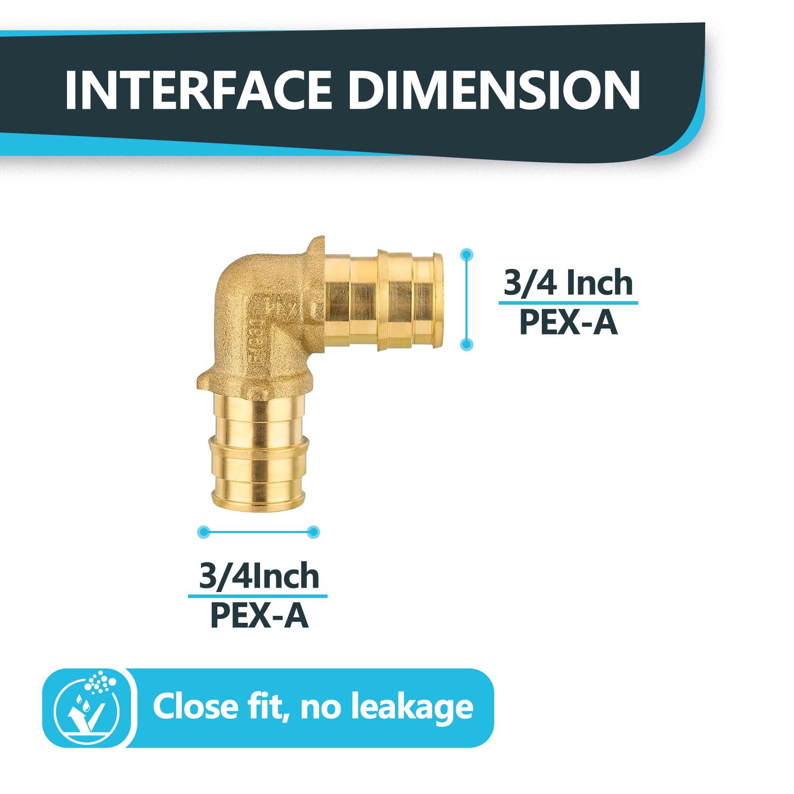 PEX-A, raccordi di espansione PEX-A, gomito PEX-A da 3/4", raccordi per tubi di espansione in ottone, per tubi PEX, ASTM F1960, confezione da 10