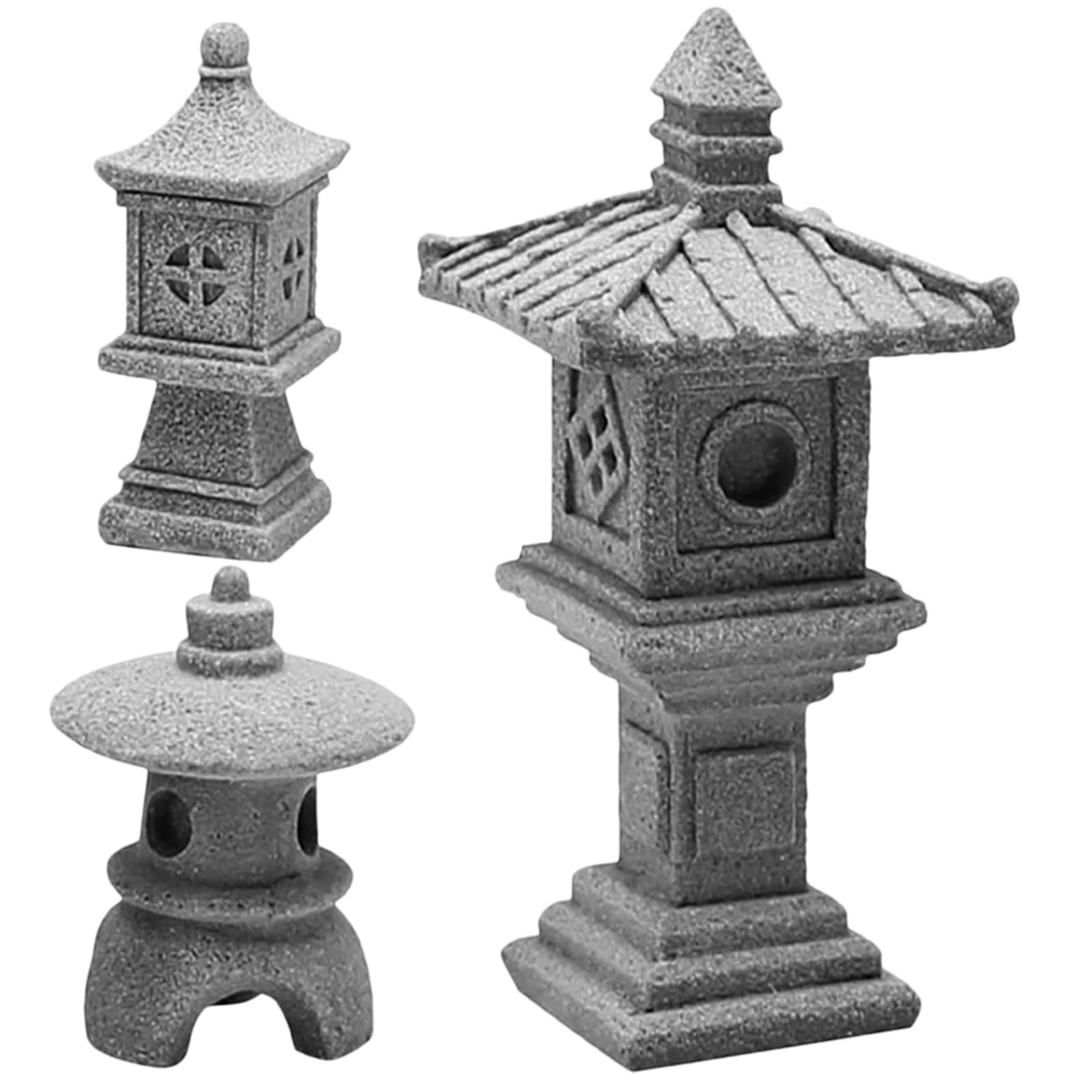 GLEAVI Statua Pagoda da Giardino Mini in Pietra, Set 3 Pezzi, Design Zen