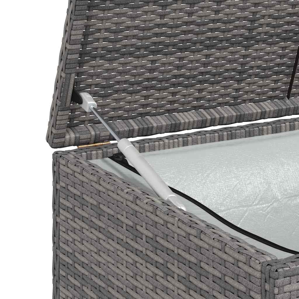 Caja para cojines de jardín gris 120 x 50 x 60 cm, de polirratán con bolsillo interior para cojines, cojines, mantas, cojines de asiento, juguetes y libros, resistente a la intemperie,