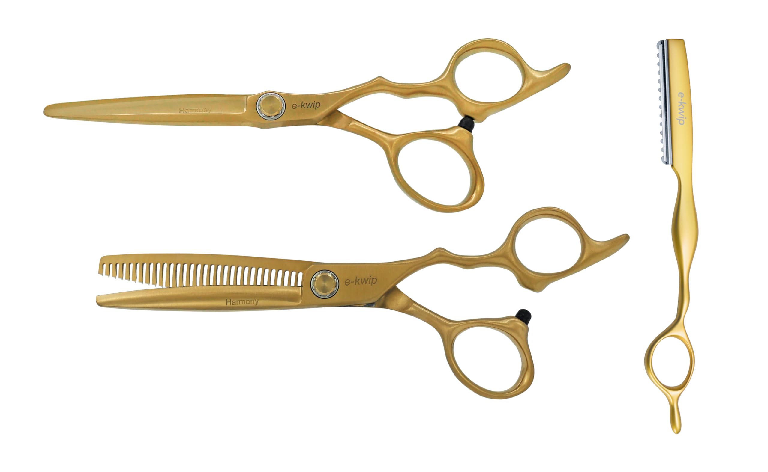 Harmony Line Friseurscheren Set in matt-gold - 5,75 Zoll Schneide- & Modellierschere aus VG-10 Japanstahl - titanbeschichtet, inkl. Razor