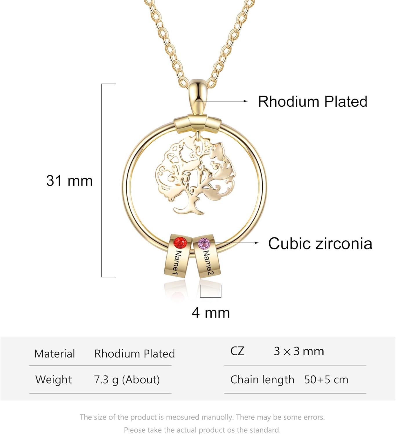 Personalized Tree of Life Necklace for Mom with 1-5 Simulated Birthstones Engraved Charm Bead Pendant Customized Family Name Necklace for Women Wife Daughter Grandma Jewelry Gift for Mother's Day