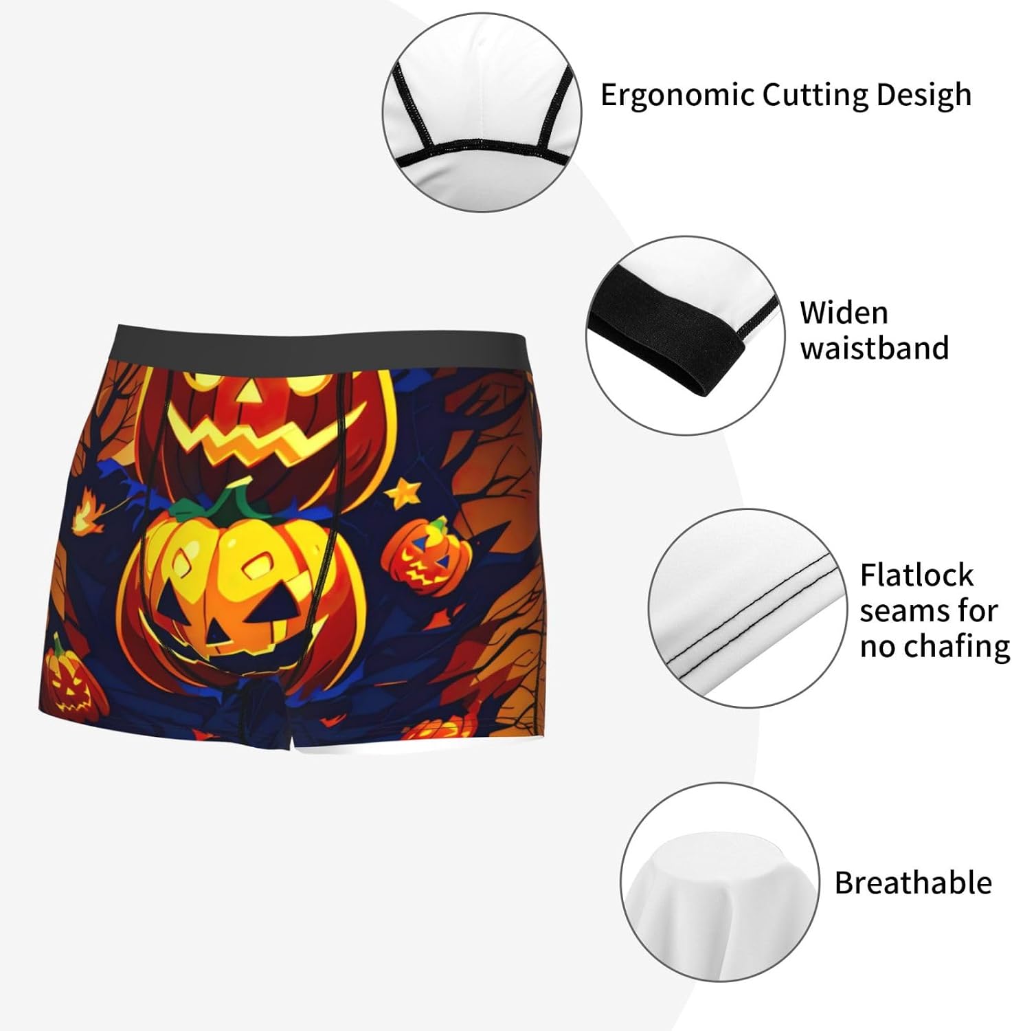 Halloween Pumpkin Print Boxers For Menâ€“full Print Mens Underwear Boxer Briefs,Comfortable Boxers For Men