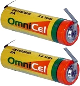2x OmniCel ER14505HD 3.6V Size AA Lithium Battery w/ Tabs For Professional wireless electric tools, Signal lamp, CMOS Circuit memory backup power, Military communication station, Mobile communications