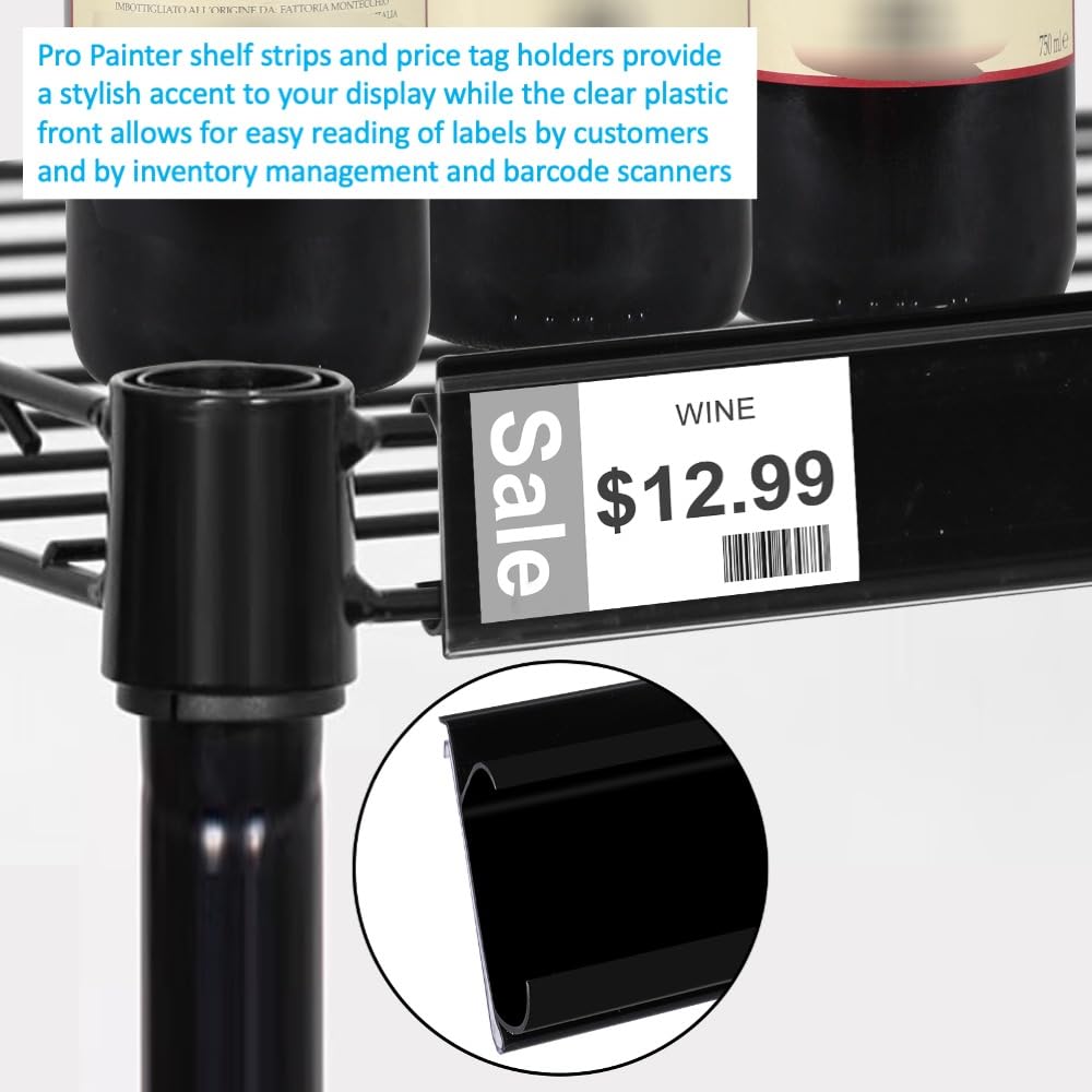 Strisce di etichette per mensole standard da 3,8 cm a 3,8 cm a 3,5 cm, confezione da 100 pezzi a scatto da 3,8 cm di altezza, porta cartellini del prezzo con plastica trasparente anteriore/retro nero