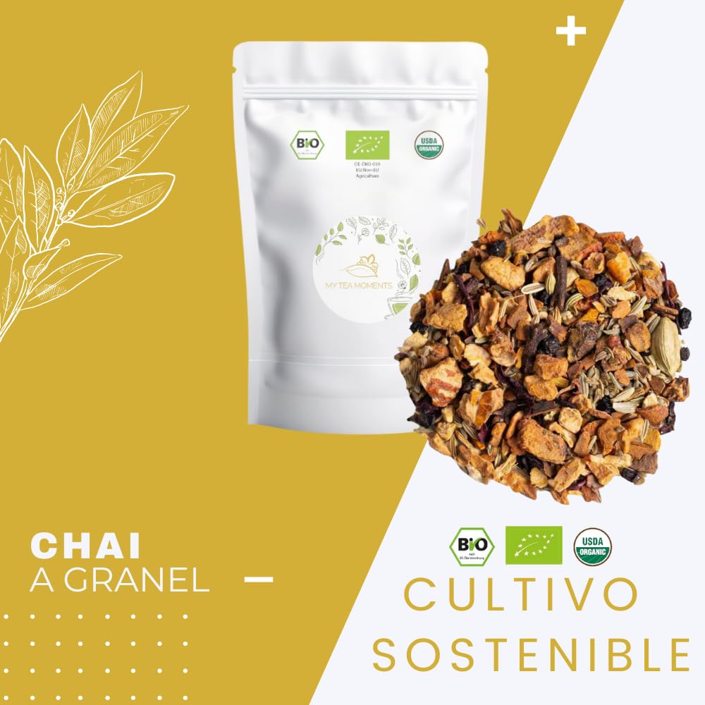Chai Frutal Cultivo Sostenible a Granel 100 Gramos - Cultivo Sostenible - Ingredientes Naturales: Anís, Baya de Saúco, Canela, Cardamomo, Clavo, Cúrcuma, Hibisco, Hinojo, Jengibre, Manzana, Regaliz.