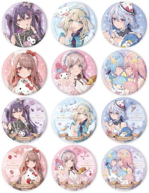 necomi x Sanrio Characters 01 Collaboration Illustration Hologram Can Badge 2.2 inches (57 mm) Complete Set, Box of 12