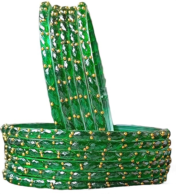 Image of JPS 16 Pcs Trendy Stylish Glass & Kashmiri Ghungroo Bangles Set for Women & Girls | Gold-Plated Traditional Festive Wedding Party Jewellery Chudi Set (12 Glass + 4 Metal)