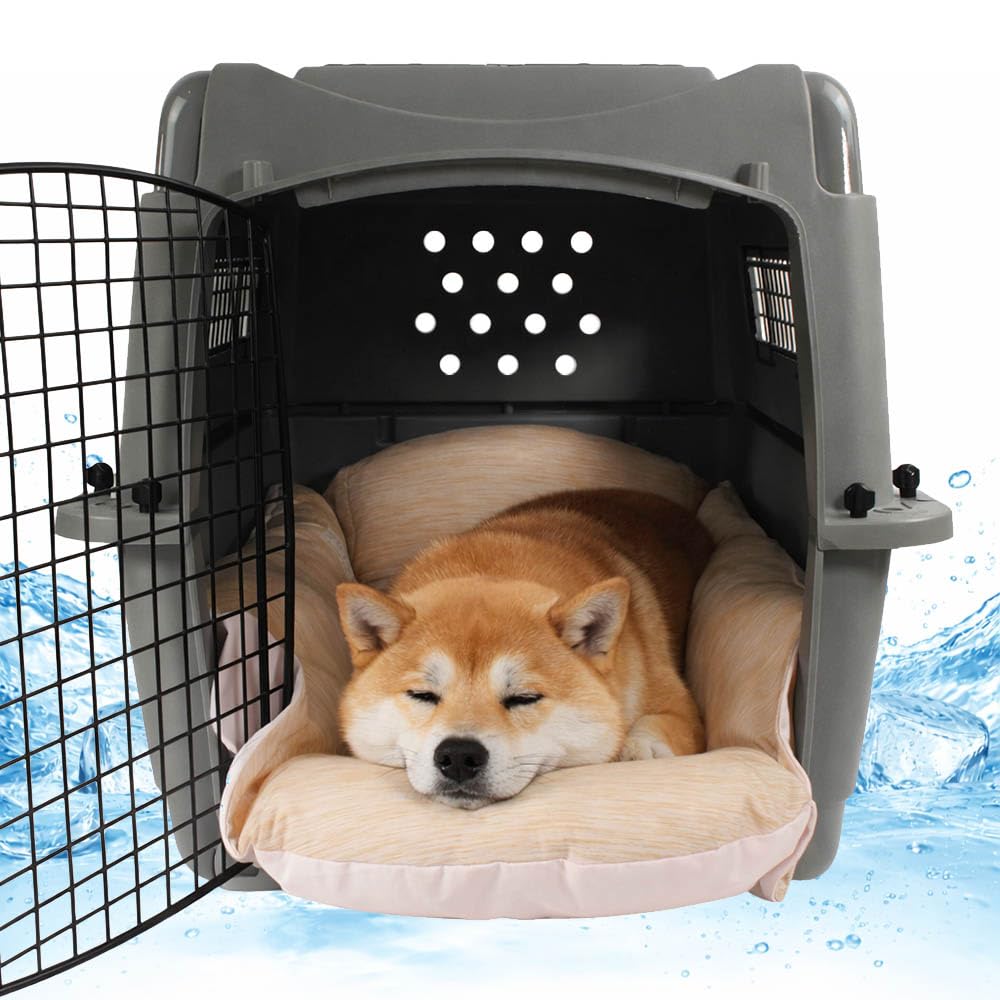 Helen's Pet Bed Cooling Dog Crate Bed, Reversible Washable Crate Mat for Medium Dogs, Summer Cooling Dog Bed, Multi-Fit Cushion for Crate Carrier Stroller, Caramel, M(Label: L JP Size)