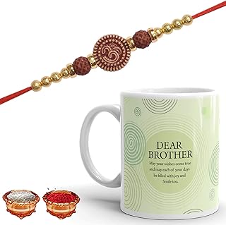 TONKWALAS Mug Rakhi Gifts for Brother Combo Pack (Designer Rakhi, Printed Ceramic Coffee Mug, Rakshabandhan Special Card, ...