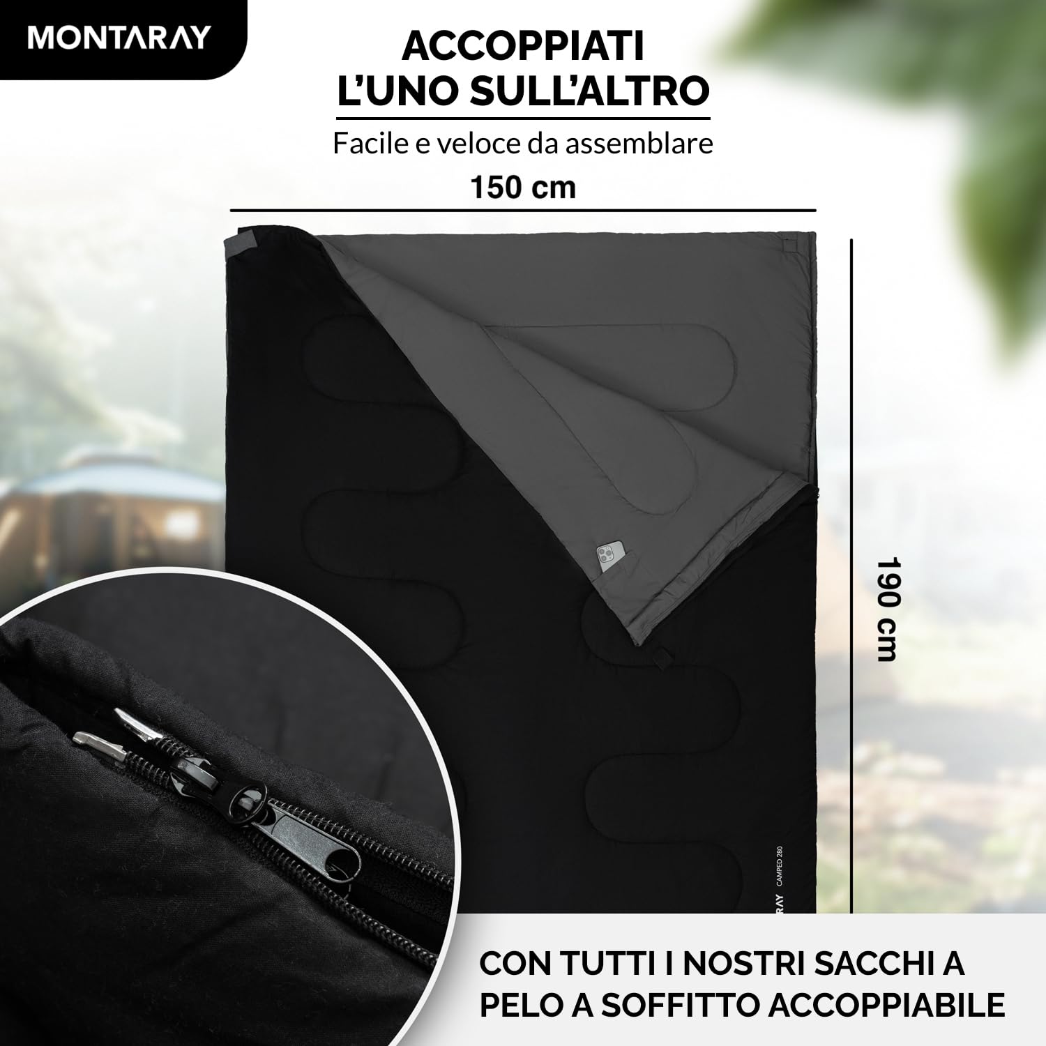 Sacco a pelo in 100% cotone fino a -3 °C, con cuscino, per esterni, invernale, sacco a pelo estivo [280 GSM] per 3-4 stagioni (75 x 190 cm) – Sacco nanna per uomo e donna (caldo)