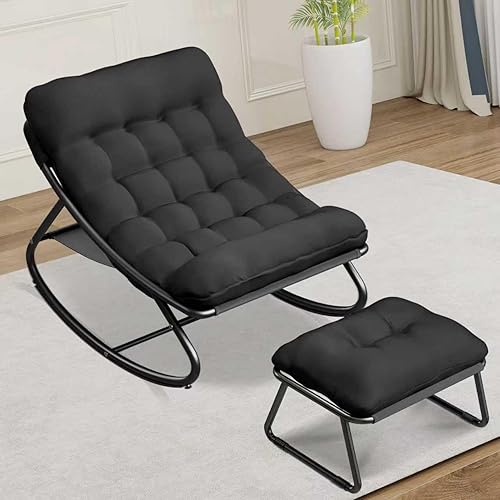Miniatura 3 de Mecedora para exteriores e interiores, cómoda silla de patio, mecedora con otomana y marco de metal resistente, sillas de balcón con cojín grueso,