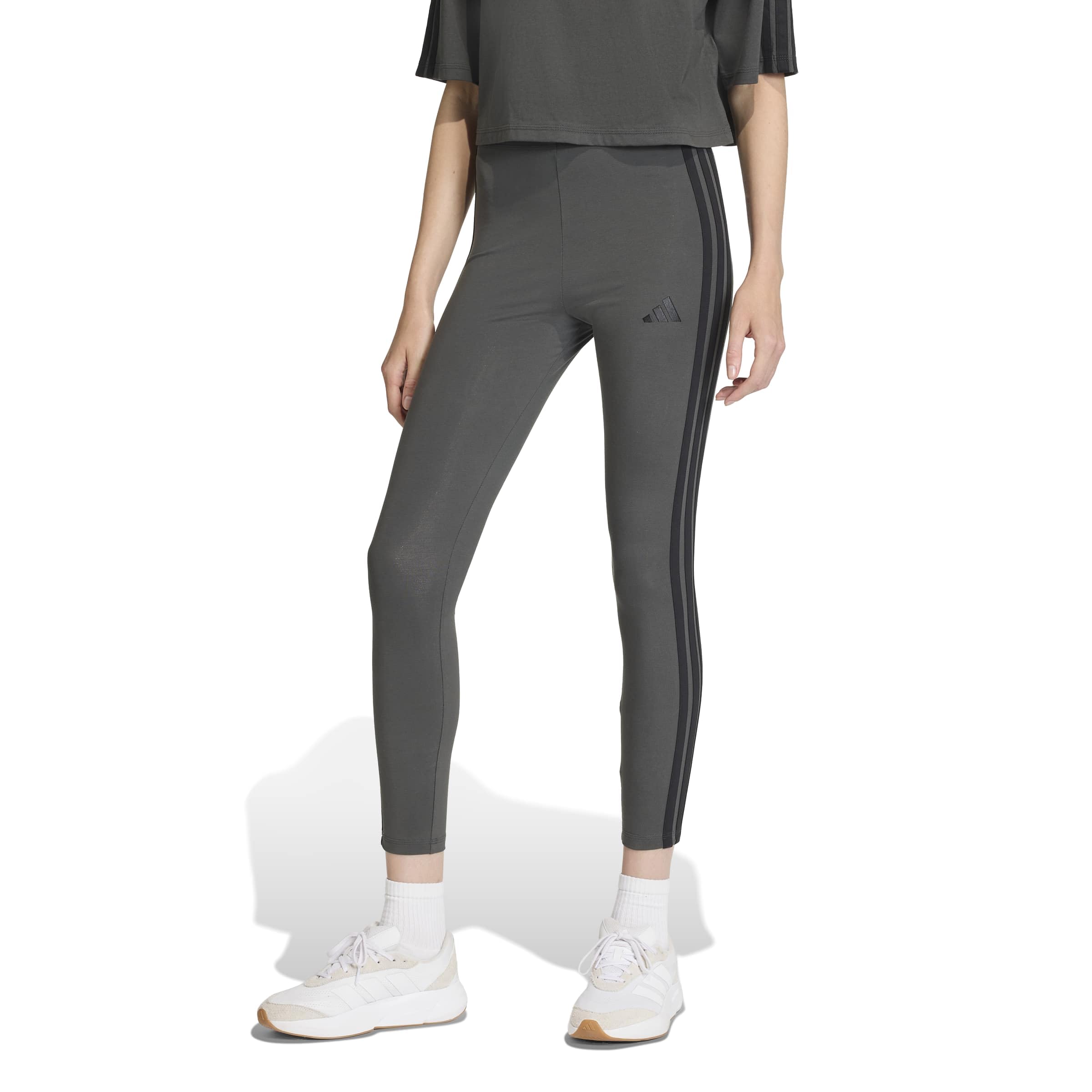 Adidas Womens Essentials 3-Stripes Cotton Leggings, Grey/Black, M