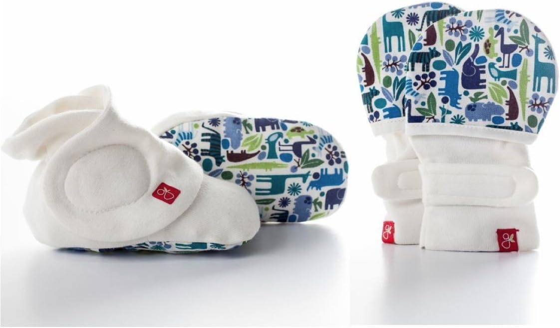 Newborn Baby Mittens and Booties Set - (M Tiny Zoo (Blue))