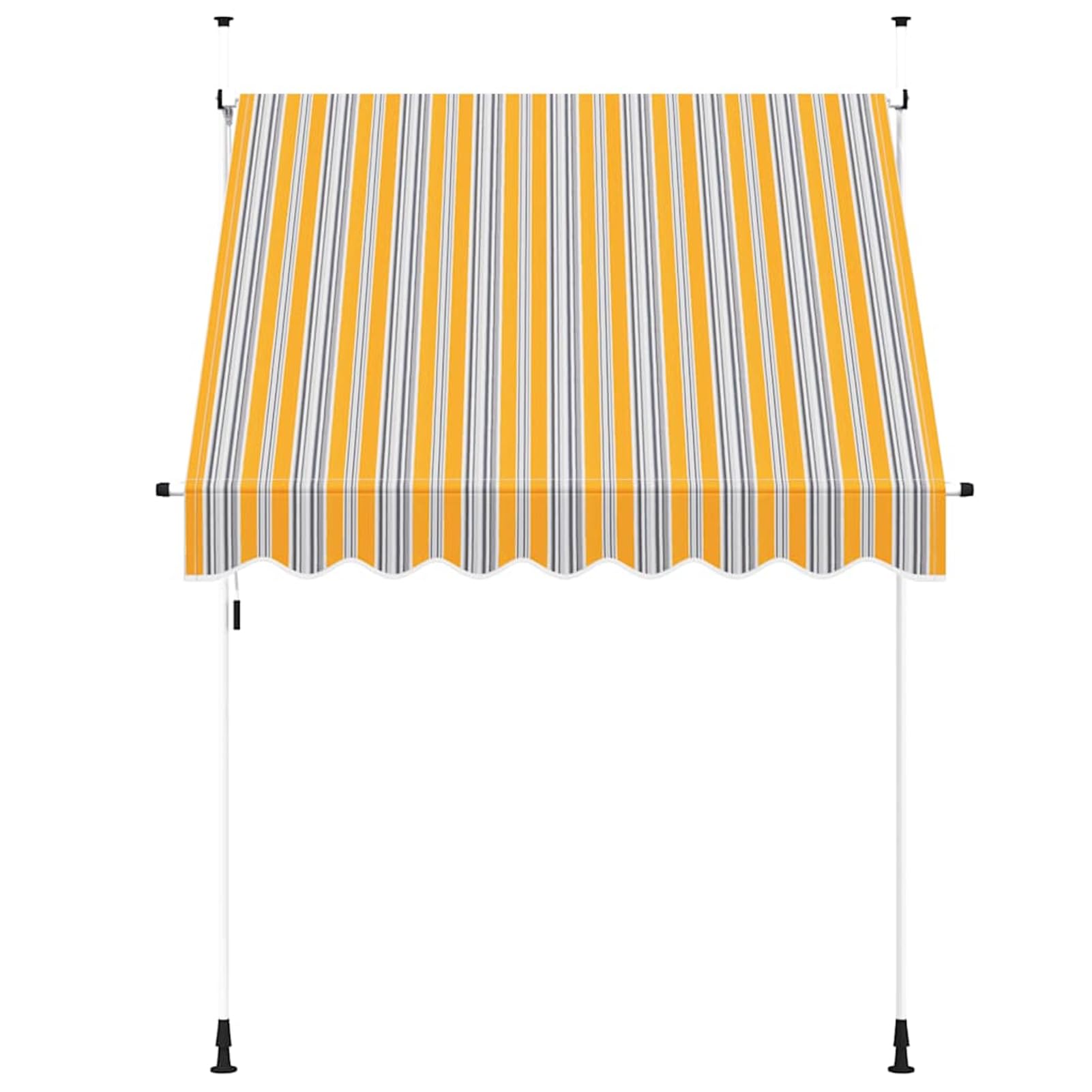 Wysuwana markiza balkonowa, obsługiwana ręcznie, 200 cm, żółto-niebieskie paski, bez wiercenia, z korbą ręczną, aluminiowa markiza odporna na promieniowanie UV, regulacja wysokości i działanie