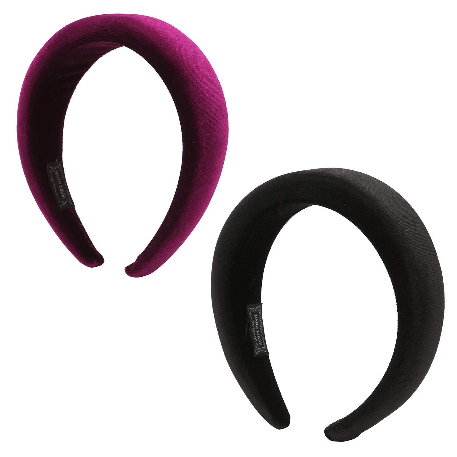 Folora 2pcs Padded Velvet Headbands Fashion Thick Velvet 90s Hair Accessories Wide Headband for Woman and Girls (Purple)