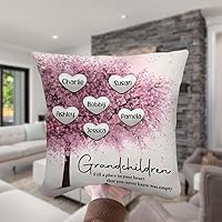 Vista 3 de Grandchildren Fill A Place in Your Heart Almohada personalizada para abuela – Almohada personalizada de corazón de flor de cerezo, regalo