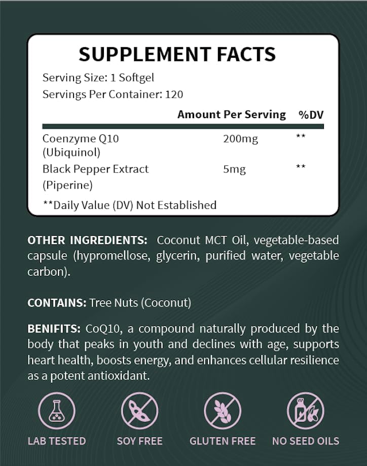 Miniatura 4 de Good Friends Health Society - Ubiquinol CoQ10 200 mg - Alta absorción con extracto de pimienta negra y aceite de coco MCT - 120 cápsulas blandas