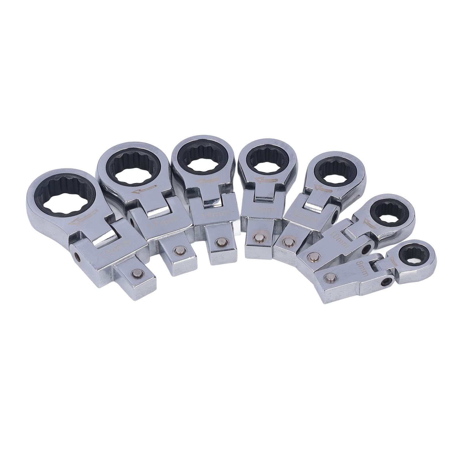 Jeu de 8 clés à cliquet, kit d'outils de clé à tête flexible, rotation flexible à 180 degrés pour l'entretien des tubes, clé à cliquet en acier allié avec têtes de 7 tailles et